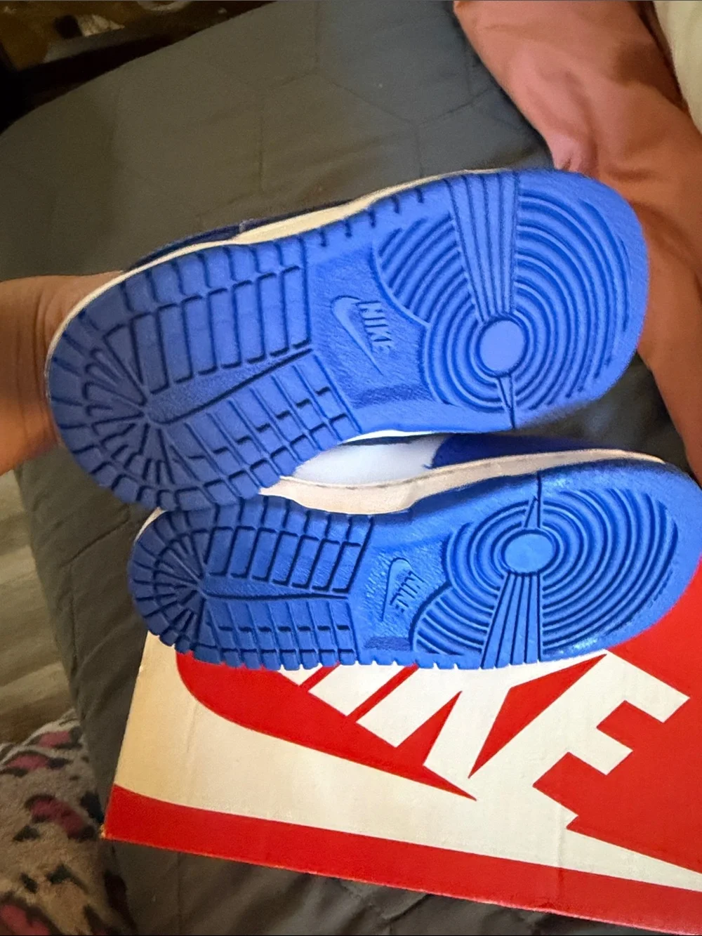 Nike Kids Blue and White Low-Top Sneakers with Swoosh